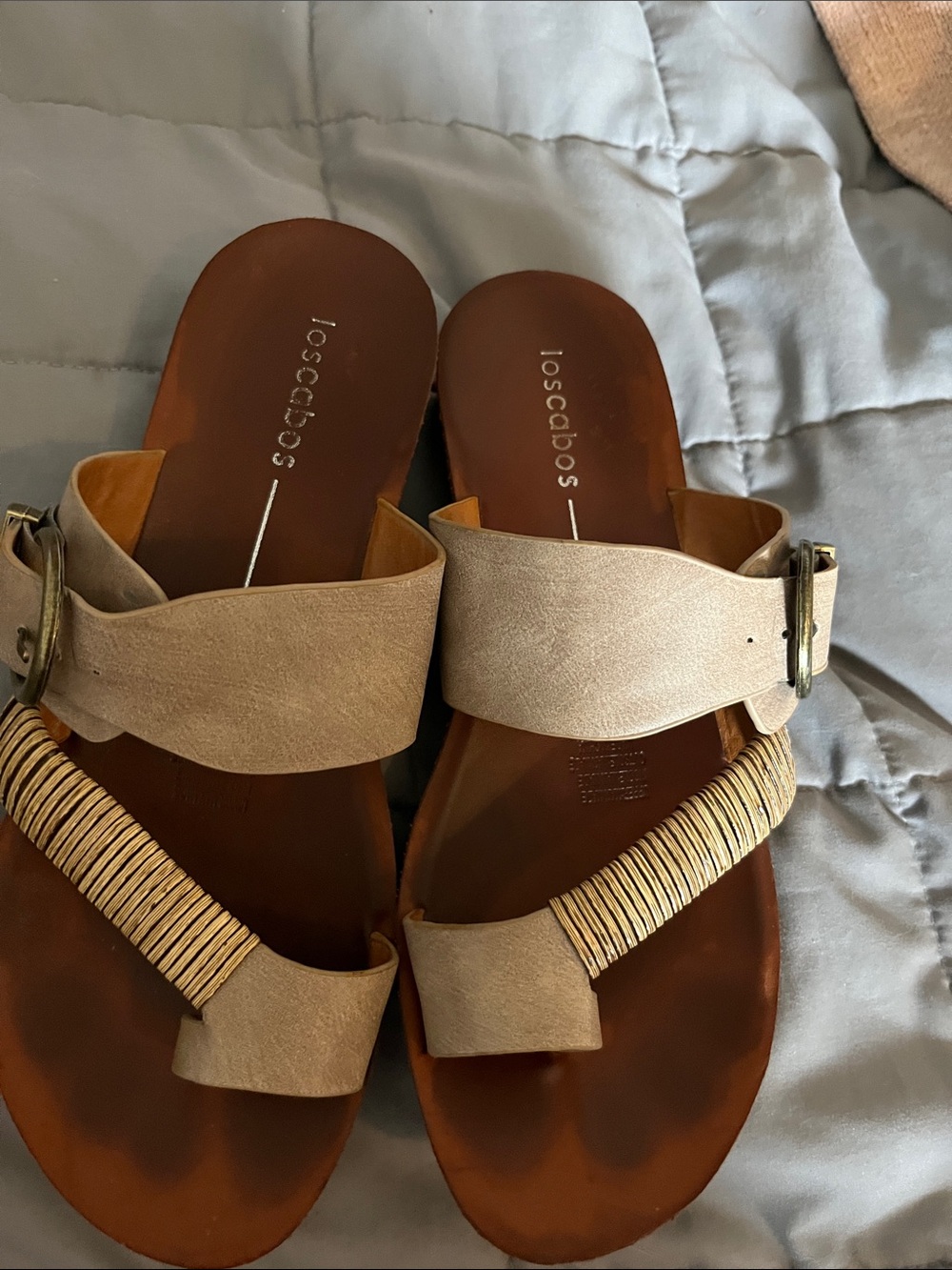Loeffler Randall Tan Leather Slide Sandals with Wrapped Toe Detail